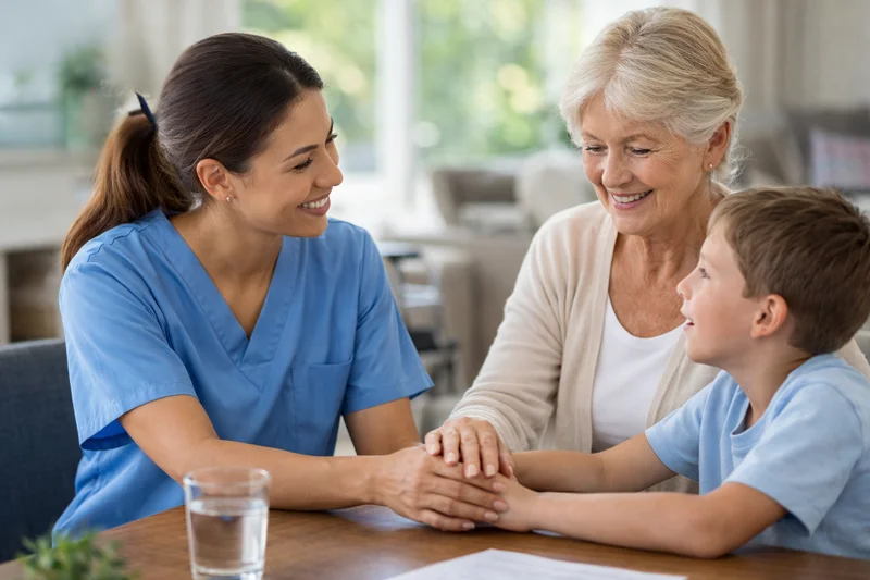 A care professional connecting with a family